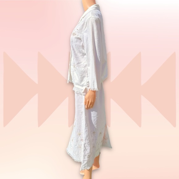 VTG Y2K Linen Blend Skirt Set M/L Top/Lt Jacket Floral Embroidery Requirements - Picture 7 of 16